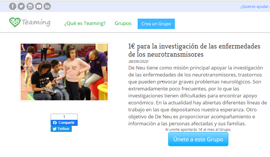 De Neu crea un grupo en la web de microdonaciones Teaming